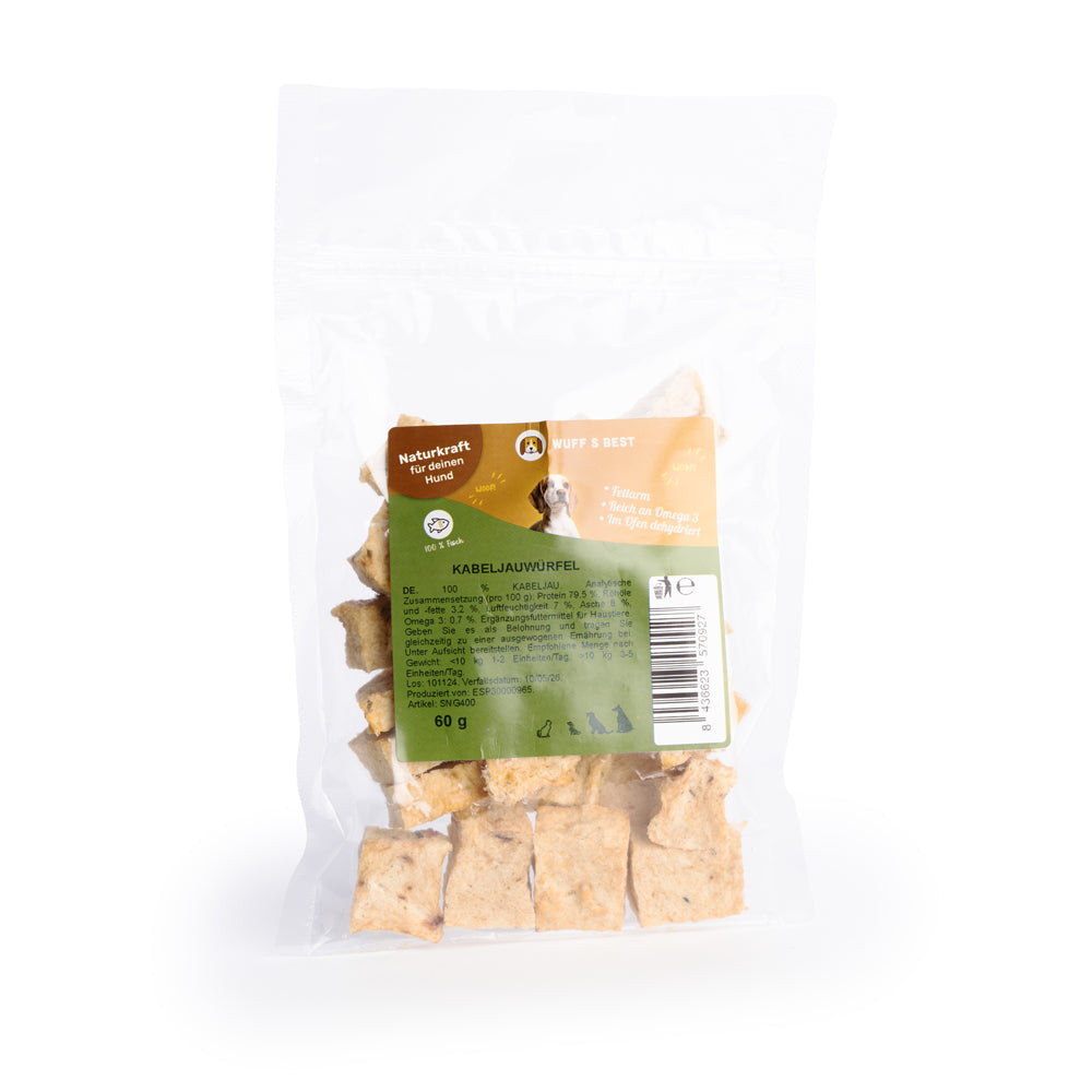 Kabeljau Würfel für Hunde (60g oder 500g)