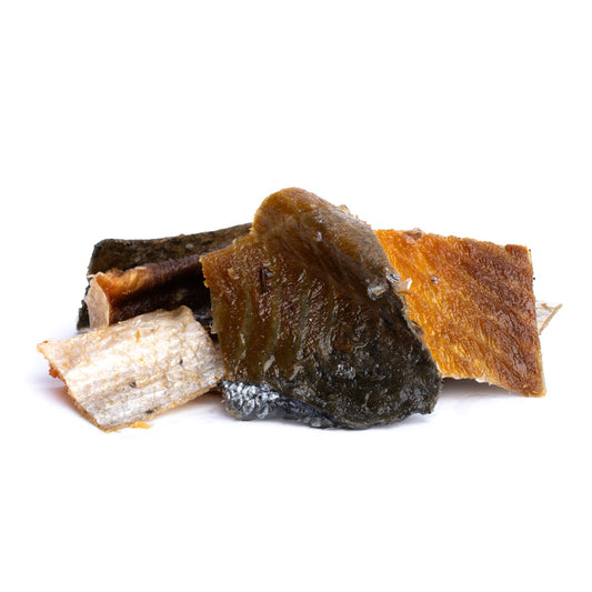 Getrocknete Lachshaut mit Fleisch für Hunde (70g oder 1.000g)