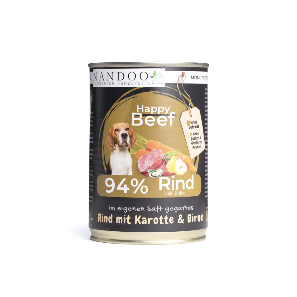 Nassfutter Rind mit Karotte, Birne & Grünlippmuschel (400 g oder 800 g Dose)